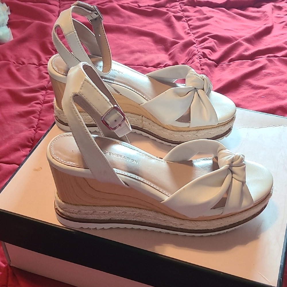 BCBGeneration White Wedge Sandals with Platform Sole
